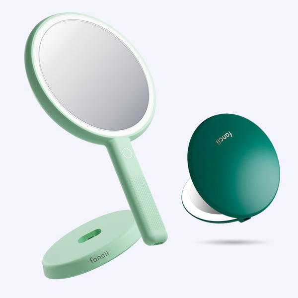Cami mirror hand held and Taylor compact mirror by Fancii and Co_  Emerald Envy Pistachio