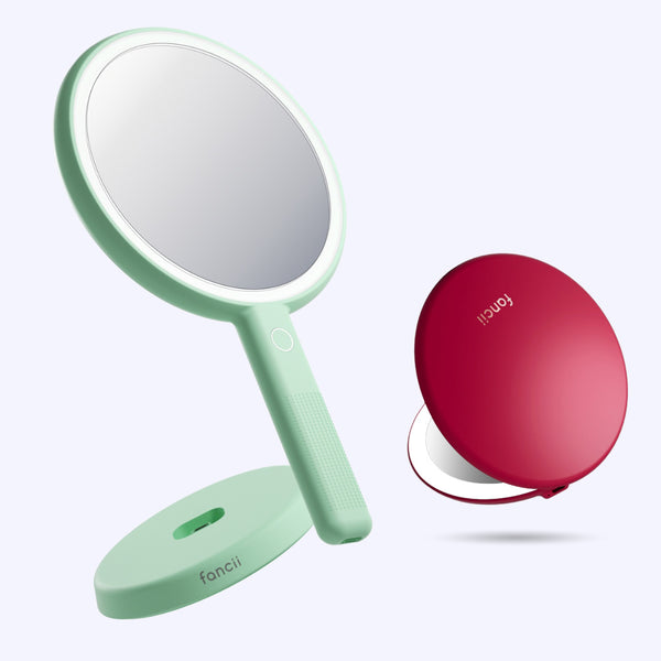 Cami mirror hand held and Taylor compact mirror by Fancii and Co_  Red Ruby Pistachio