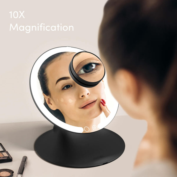 Abigail in Black With Tara 10x Magnifying Mirror