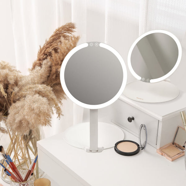 Abigail Travel Mirror from Fancii & Co. Hero On a Vanity White Without 10x Magnifying Mirror