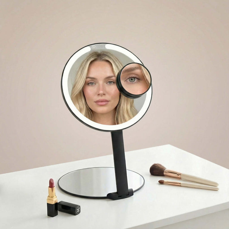 Abigail in Black With Tara 10x Magnifying Mirror by Fancii & Co.