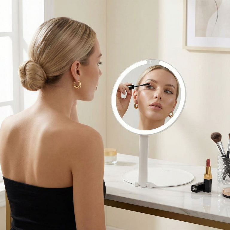 Fancii Abigail travel makeup mirror in White With Tara 10x Magnifying Mirror Globetrotter White Weekender White