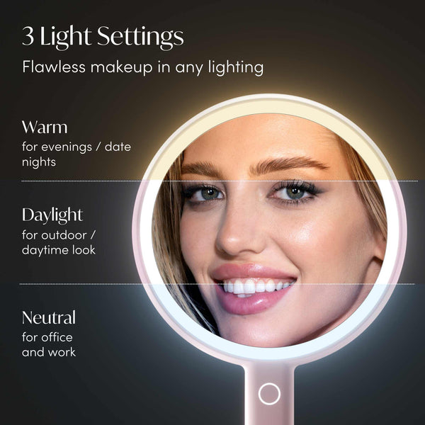 Fancii Cami handheld mirror with 3 dimmable LED lights All