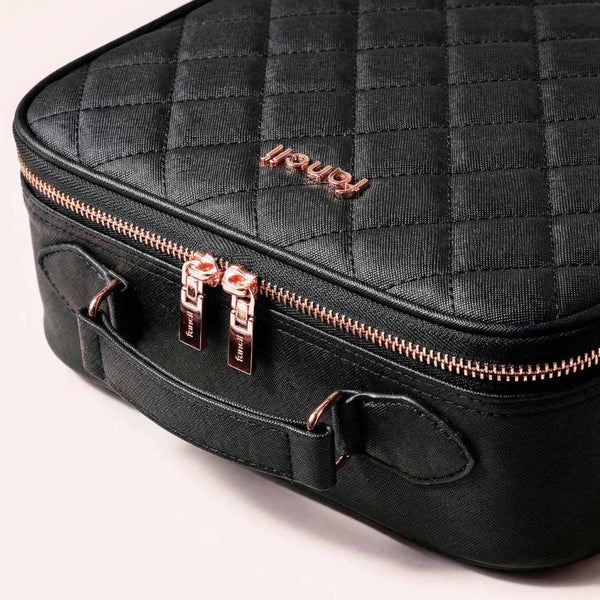 Fancii Madison black travel makeup bag for cosmetic and toiletry Weekender Black