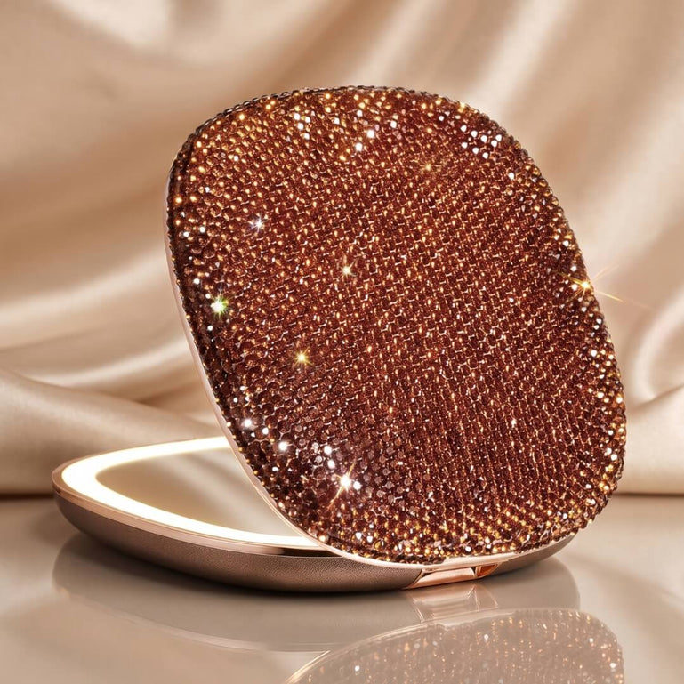 Fancii Mila 2 Luxe Mocha led lighted travel makeup mirror with crystals and 10x magnification