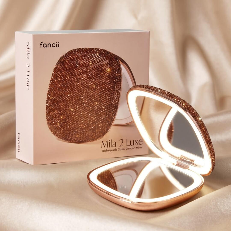 Fancii Mila 2 Luxe Mocha led lighted travel makeup mirror with crystals and 10x magnification