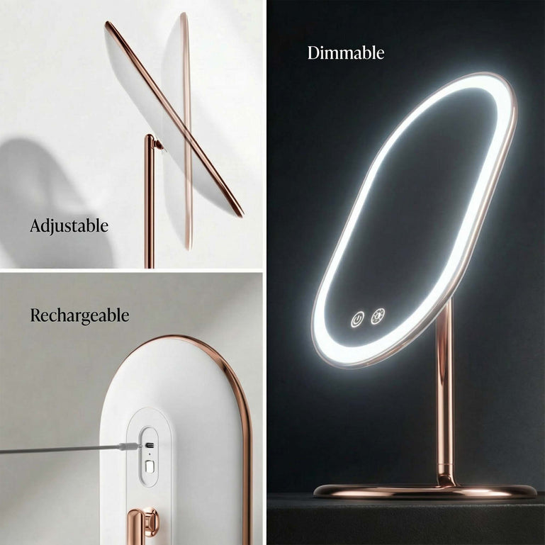 Fancii Vera lighted led vanity makeup mirror with stand Rose Gold