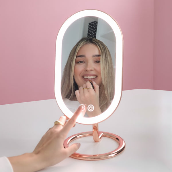 Fancii Vera lighted led vanity makeup mirror with stand Rose Gold