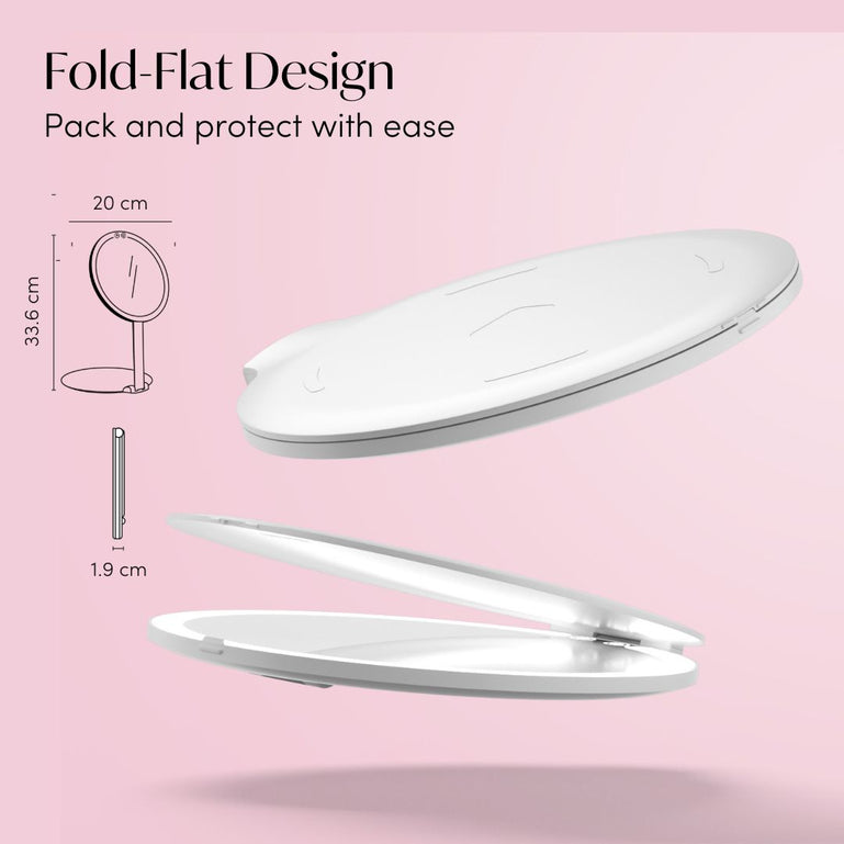Fancii Abigail Travel Mirror with LED Lights Hero Extended White Without 10x Magnifying Mirror