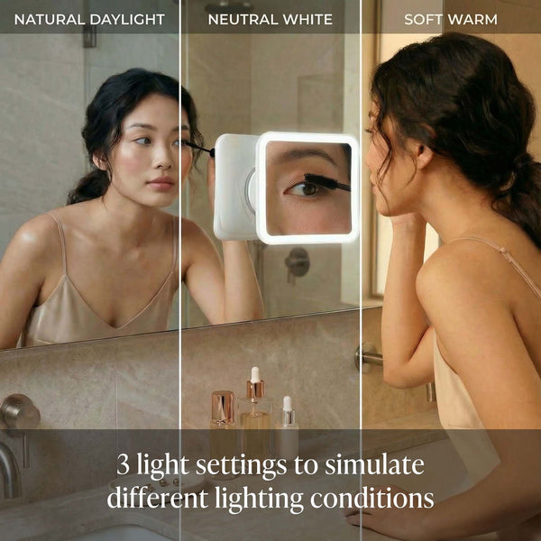 Mira 2 LED Magnifying Mirror by Fancii and Co with lights on White 