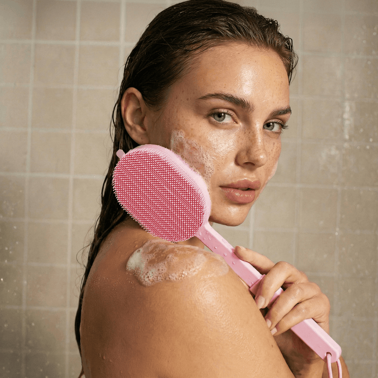 Fancii Nyla sonic brush body scrubber with extended handle for cleansing and scrubbing