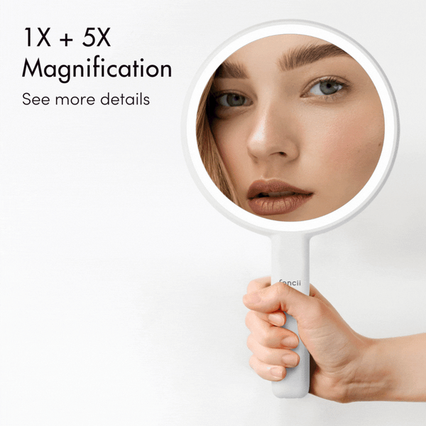 Cami led illuminated hand held make up mirror tabletop by Fancii and Co Marshmallow