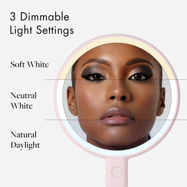 Fancii Cami handheld mirror with LED lights by Fancii and Co Strawberry Cream