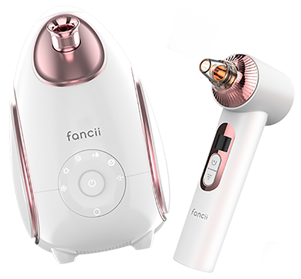 PORE-PARAZZI Set | Rivo Facial Steamer + Clara Microdermabrasion Tool | Fancii & Co. Pearl White / Pink