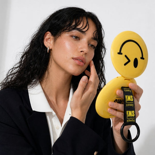 S.W.Smiley X Fancii & Co.  Lighted Charm Mirror with 1x and 10x magnification bag clip in Yellow 