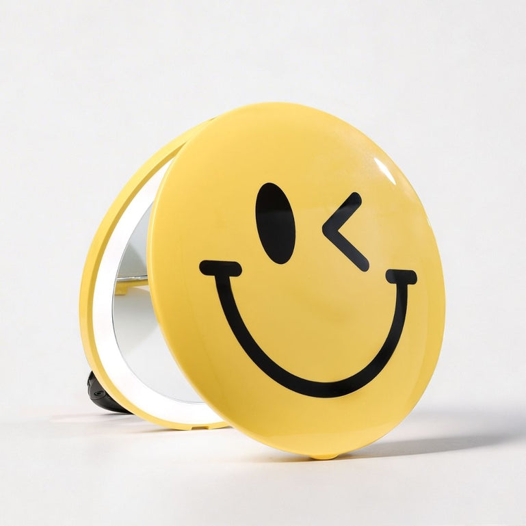 S.W.Smiley X Fancii & Co.  Lighted Charm Mirror with 1x and 10x magnification bag clip in Yellow 