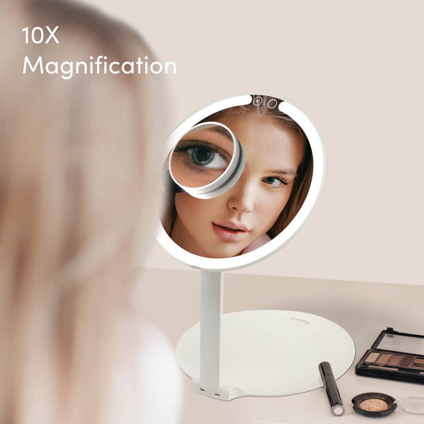 Abigail in White With Tara 10x Magnifying Mirror by Fancii & Co. 10x Magnifcation