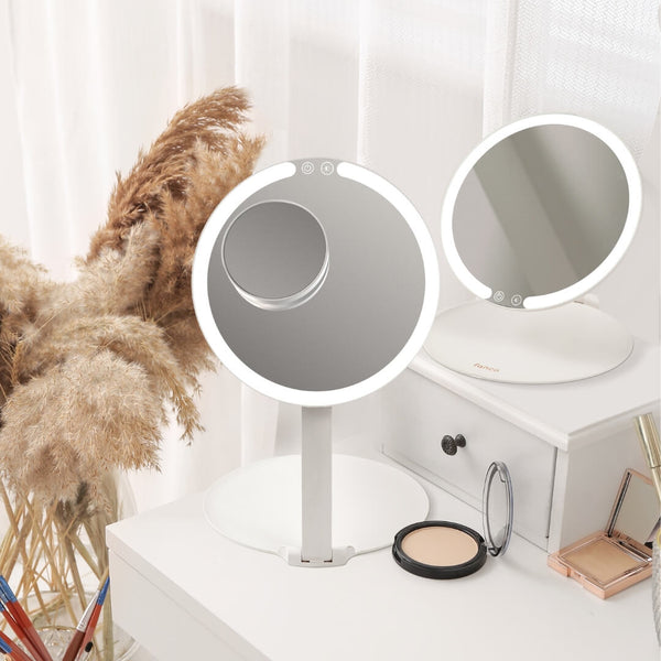 Abigail in White With Tara 10x Magnifying Mirror by Fancii & Co.