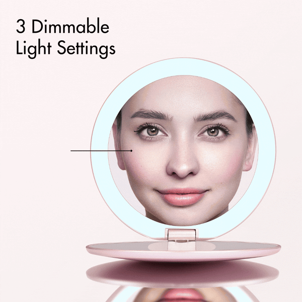 3 Dimmable Light Settings on the Fancii LED Lighted Compact in Rose Gold

ROSE GOLD White / 10x Magnifying Mirror
ROSE GOLD Black / 10x Magnifying Mirror