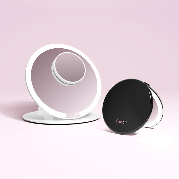 Travel Mirror and Taylor Lighted Compact by Fancii in CHARCOAL CHIC White 

CHARCOAL CHIC White / 10x Magnifying Mirror 