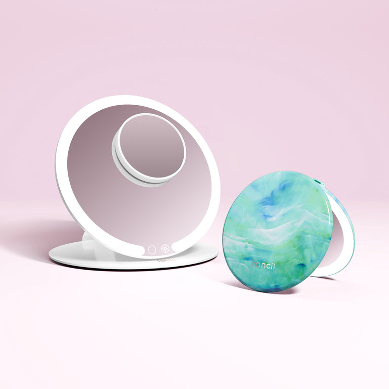 Travel Mirror and Taylor Lighted Compact by Fancii in SEA SERENITY White / 10x Magnifying Mirror