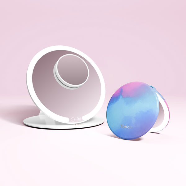 Travel Mirror and Taylor Lighted Compact by Fancii in LAVENDER LAGOON White / 10x Magnifying Mirror