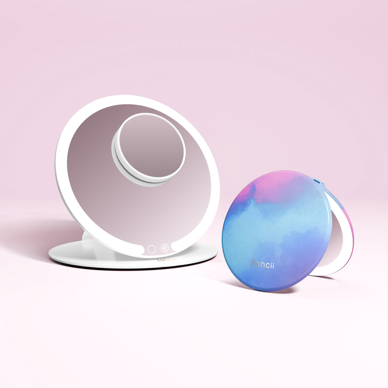 Travel Mirror and Taylor Lighted Compact by Fancii in LAVENDER LAGOON White / 10x Magnifying Mirror
