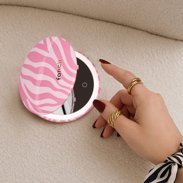 Mini Taylor LED Compact Mirror | Blush Zebra