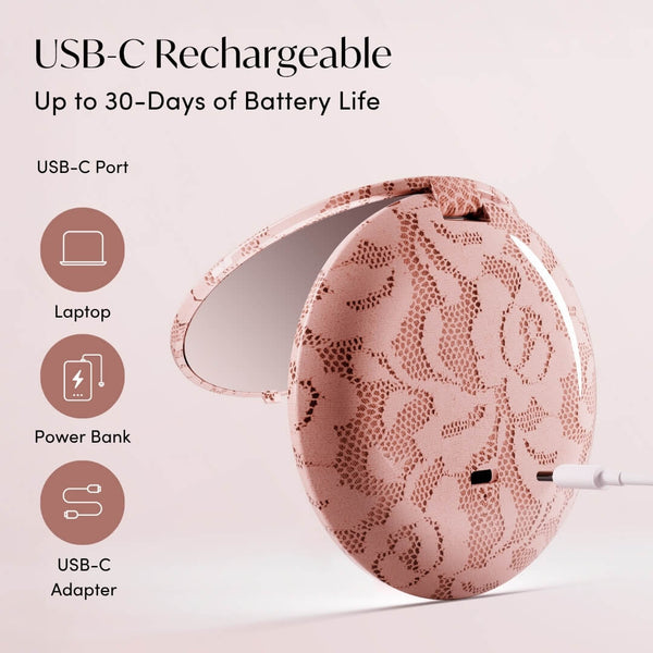 Mini Taylor Lighted Led Compact with 1x and 10x Magnification by Fancii & Co. in Mocha Lace