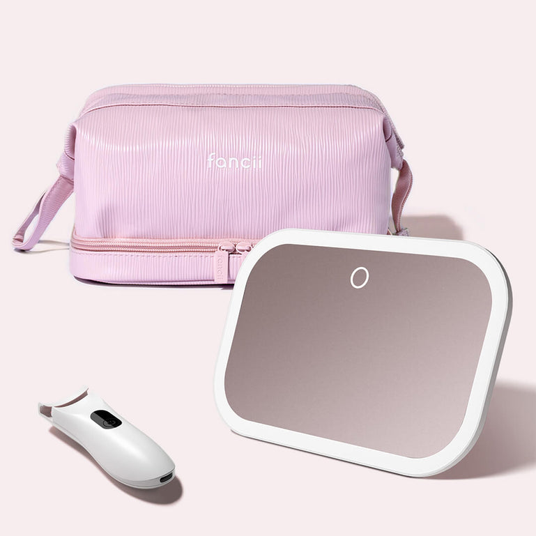 Roadside Glow Kit by Fancii & Co featuring the Juni 2 lighted car mirror, the Tasha heated eyelash curler and Macy 2-in-1  Makeup Case in White Pearl Pink