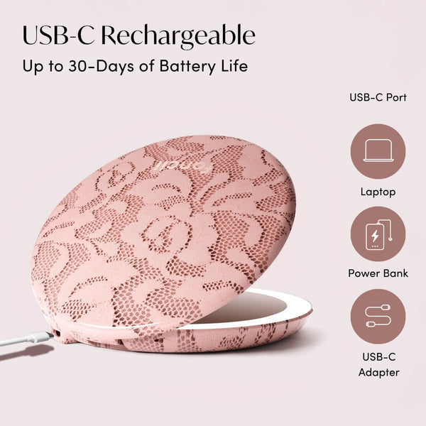 Taylor Compact Mirror by Fancii and Co with rechargeable power MOCHA LACE
